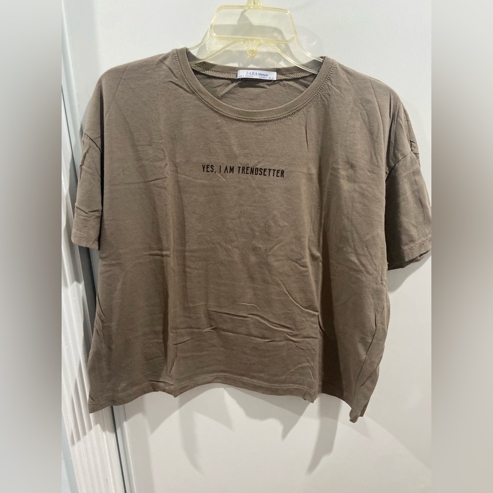 Zara Oversized Yes, I’m a Trendsetter Khaki Green T-Shirt Small